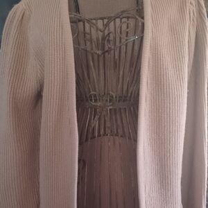 Open-Front Ribbed Cardigan Sweater in Light Mauve